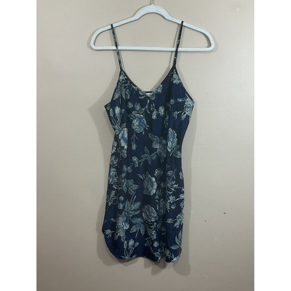 Vintage Womens Floral Slip Mini Dress Size Small/Medium Blue 90s Slit Party - Picture 1 of 5